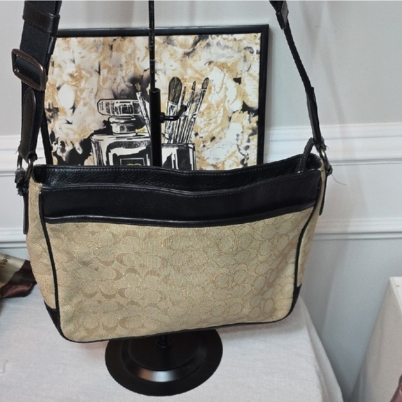 Coach Black and Tan Messenger Bag with Yellow Stripe - Picture 12 of 13